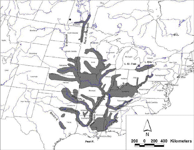 Figure 2. Global distribution of the Silver Chub (adapted from Mandrak and Holm 2001)