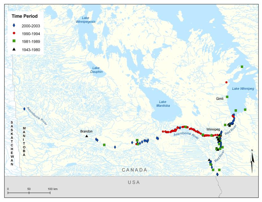 Figure 3b. Canadian range of the Silver Chub – Manitoba