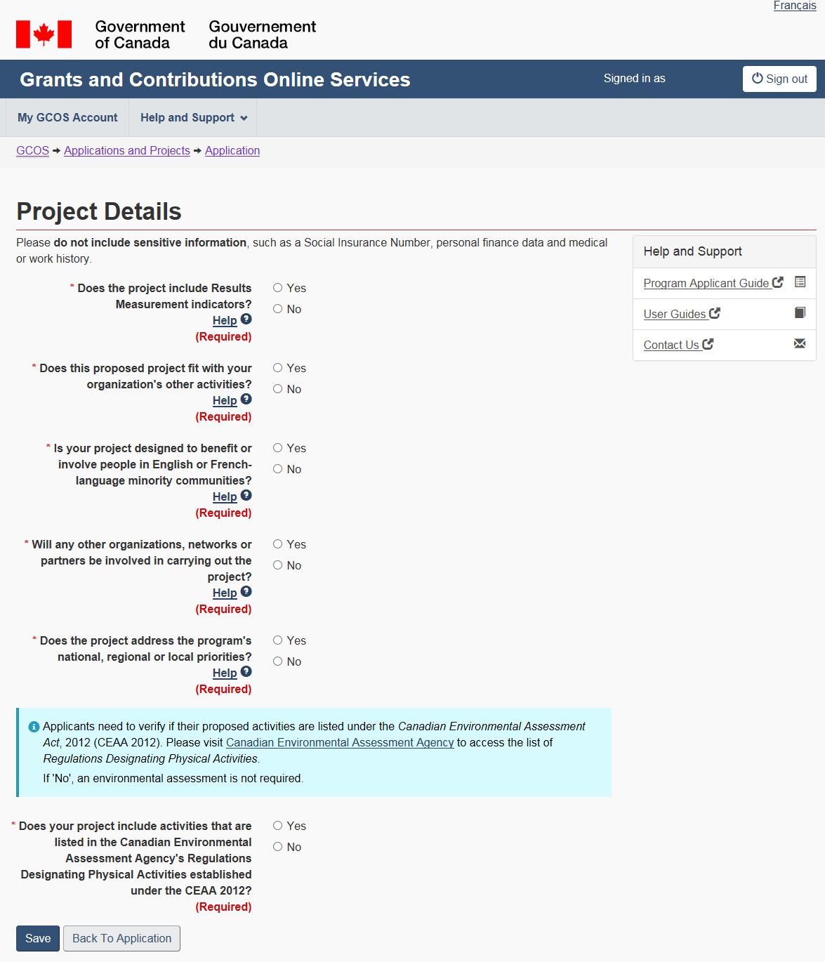 Figure 26 – Project details screen: description follows