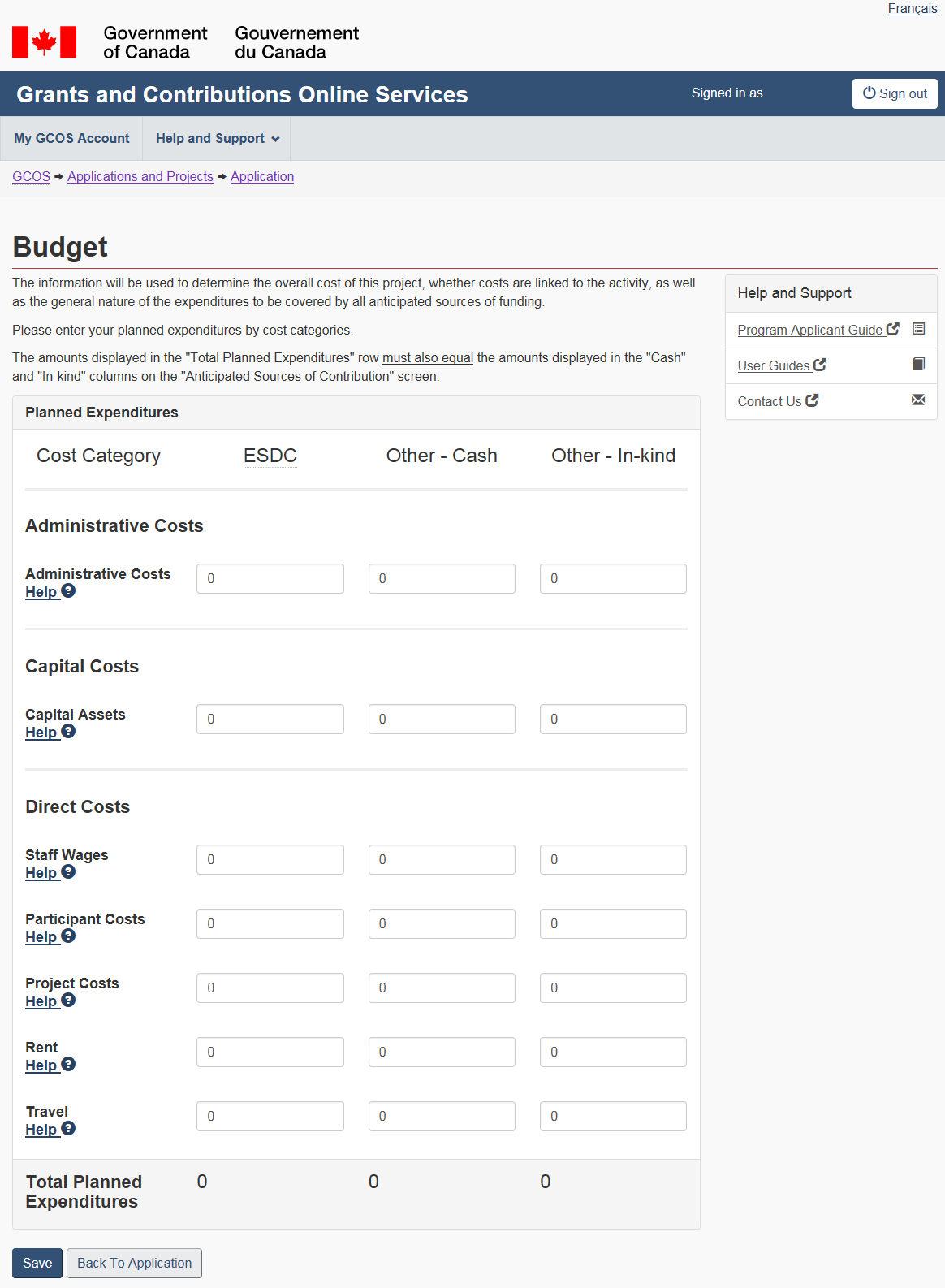 Figure 32 – Budget screen: description follows