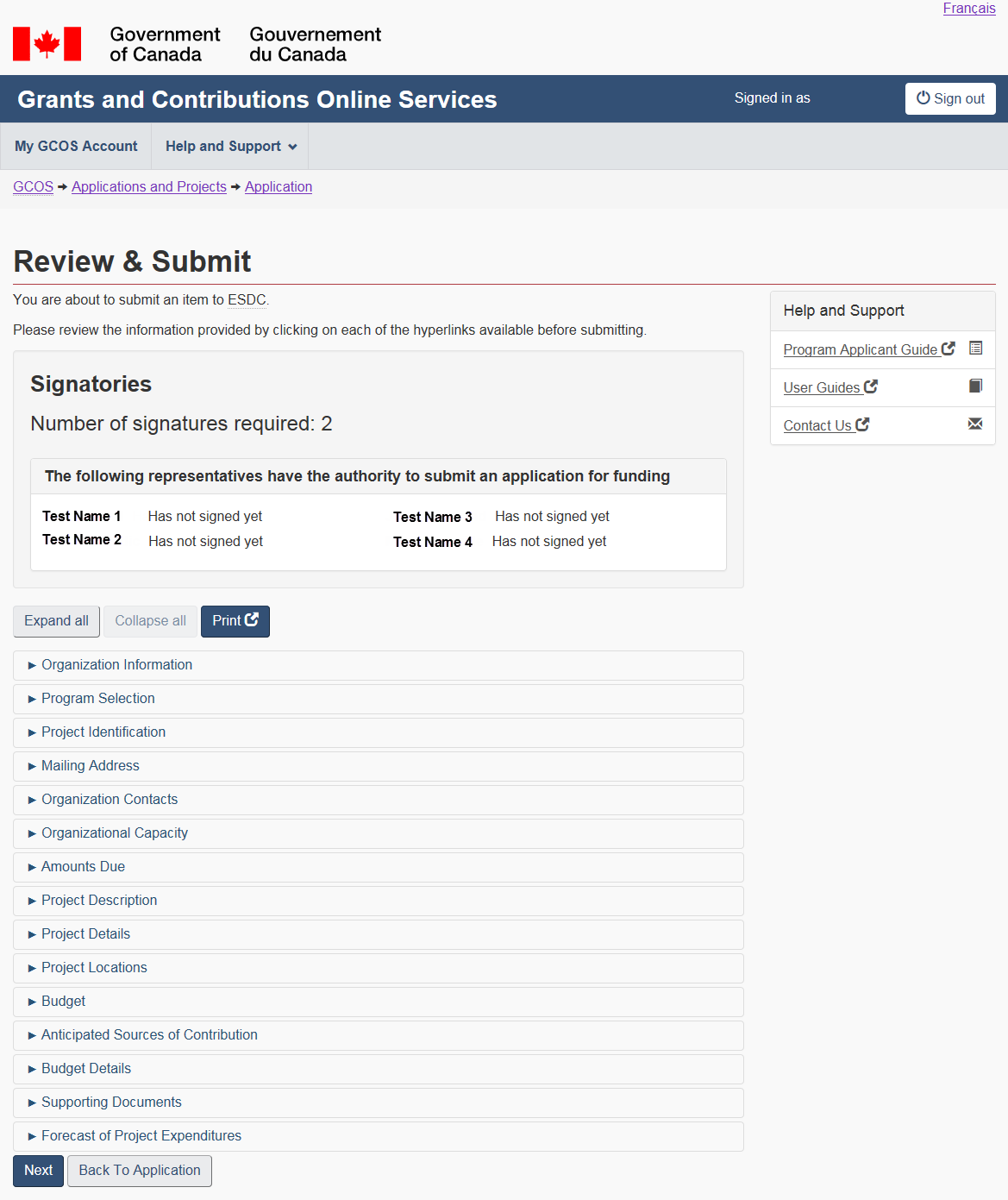 Figure 47 – Review & submit screen (multiple signatories required): description follows