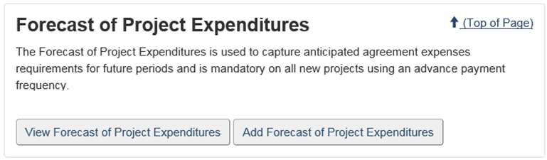 Figure 84 – Manage project summary - Forecast of Project Expenditures: description follows