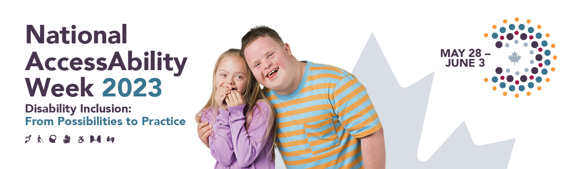 Wide visual with photo for the National AccessAbility Week 2023. Text version follows.