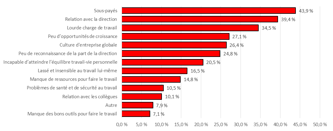 Figure 10 : Raisons de ne pas aimer son travail - Version textuelle suit