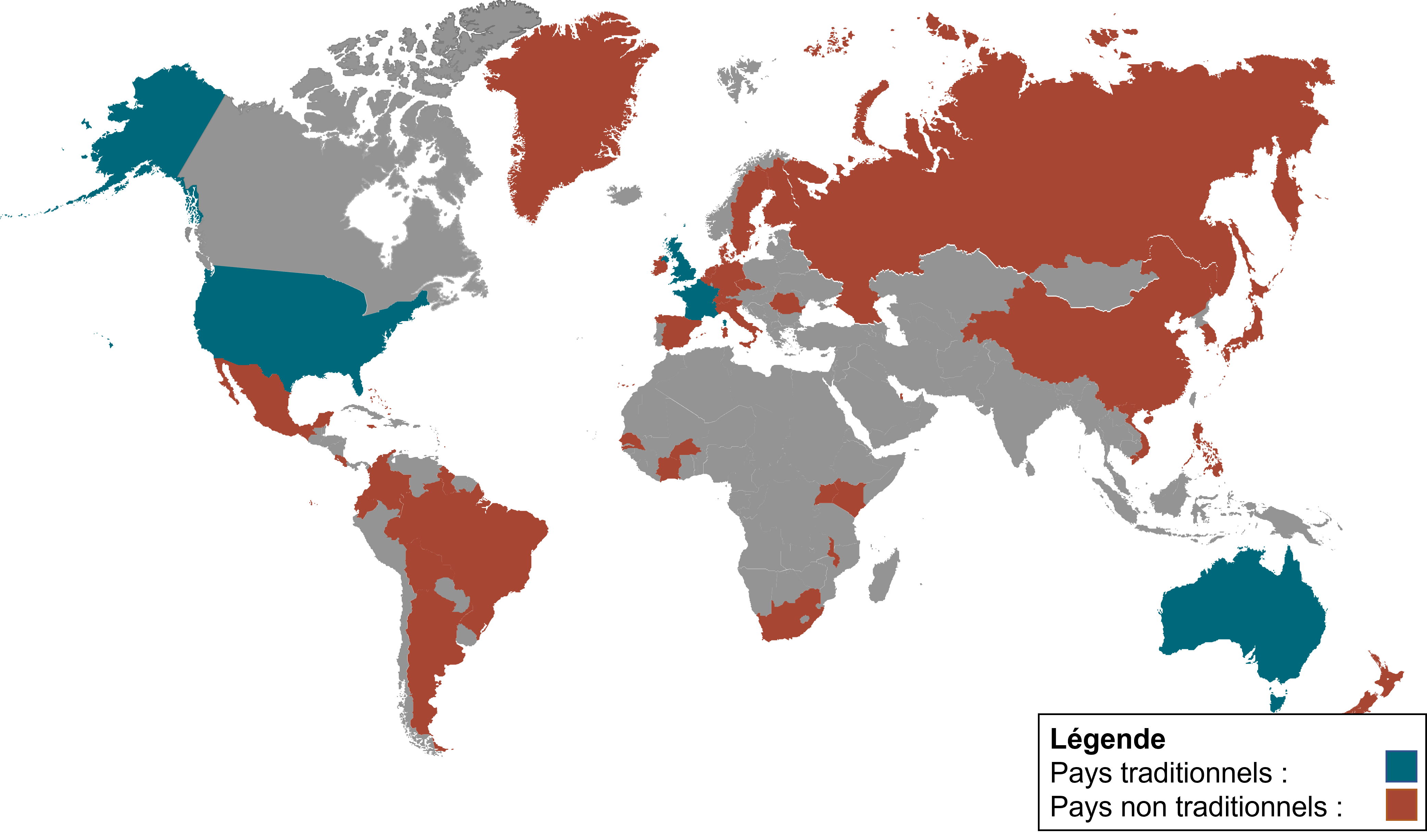 Carte des pays traditionnels et non-traditionnels avec des partenariats. La description textuelle suit le graphique 13