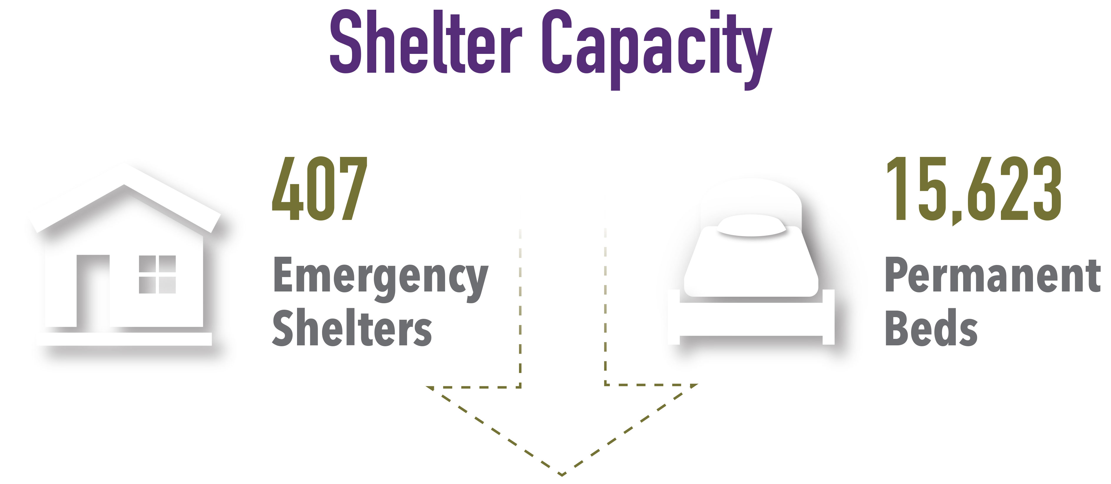 Total number of emergency shelters and permanent shelter beds in Canada.