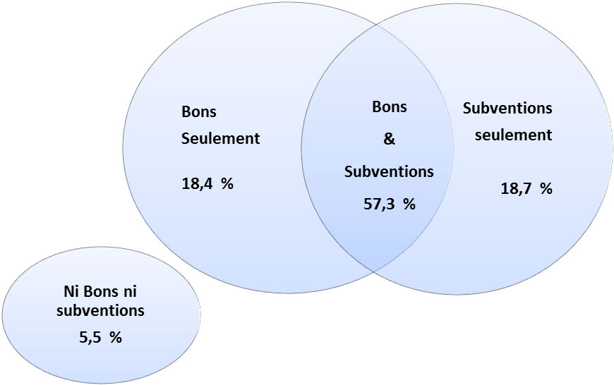 Représentation graphique des proportions de Répartition des paiements à vie de la subvention et du bon. La version textuelle suit.