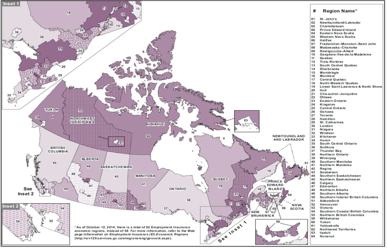 Annex 2.30 Employment Insurance economic regions map – FY1819 - Text description follows