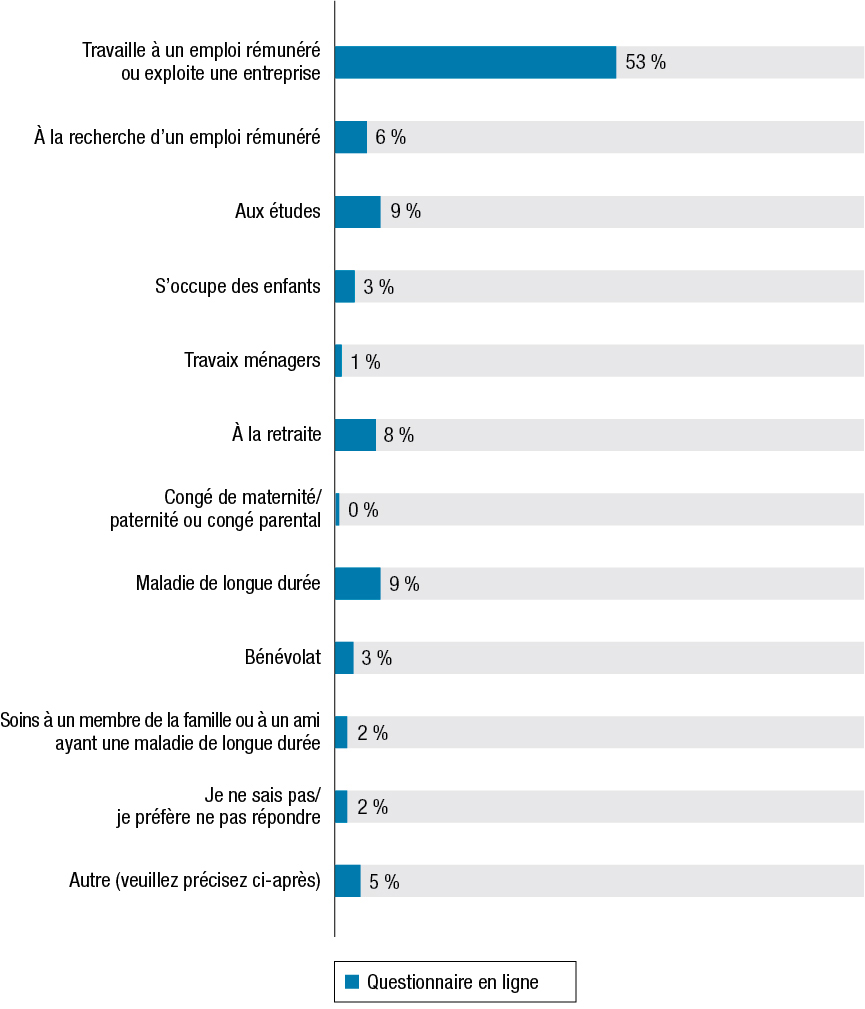 Répondants dans la catégorie de « activité principale ». Les résultats suivent la figure.