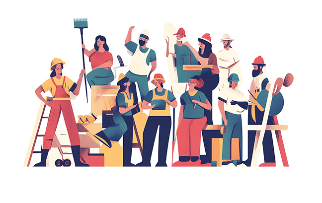 An illustration of three kids holding hands on a playground.