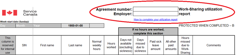 Screenshot of the form highlighting the location of the Agreement number and Employer fields.