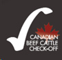 A square black logo that says Canadian Beef Check-Off Agency over a red maple leaf next to a white checkmark