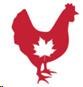 A logo shapped like a chicken with a maple leaf in the middle