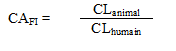 L'équation utilisée pour calculer la composante toxicocinétique du facteur d'incertitude interespèce (CA<sub>FI</sub>) pour l'APFO.