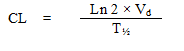 The equation used to calculate the clearance (CL) in animals and humans.