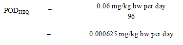 The equation used to calculate the human-equivalent point-of-departure, POD<sub>HEQ</sub>, for hepatocellular hypertrophy.