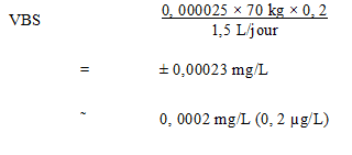 L'équation utilisée pour calculer la valeur basée sur la santé (VBS) pour l'APFO dans l'eau potable pour l'évaluation du risque d'effets autres que le cancer.