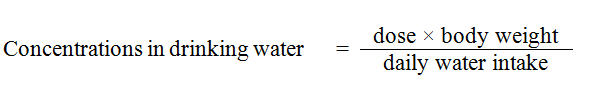 The equation used to convert from dose to concentration in drinking water.