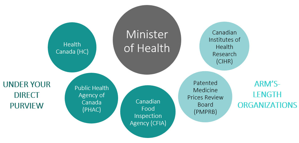 Organizations under direct purview of the Minister of Health and those at arm's-length