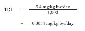 The equation used to calculate the tolerable daily intake (TDI) for 1,4-dioxane
