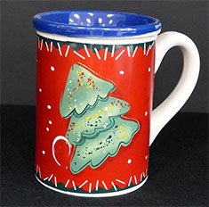 drinking mug with decorative glazing near rim