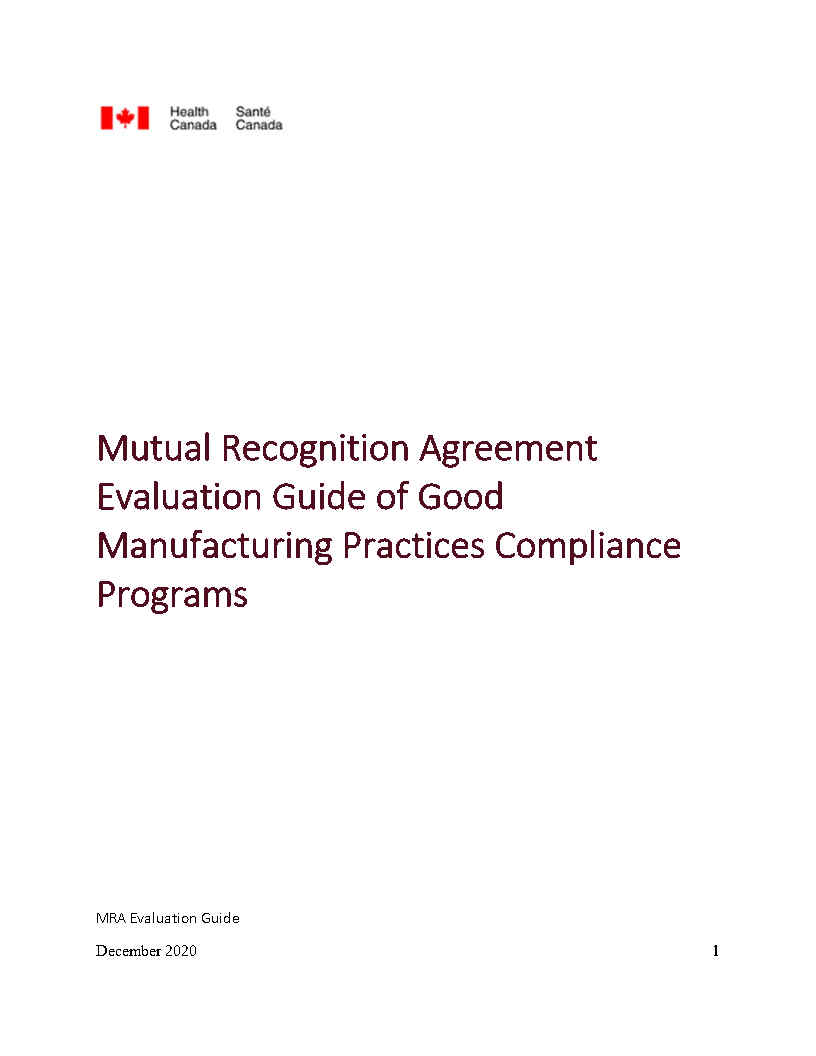 Mutual Recognition Agreement Evaluation Guide of Good Manufacturing Practices Compliance Programs