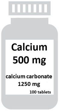 Examples of recommended label formats for the principal display panel of mineral supplements: Calcium 500mg