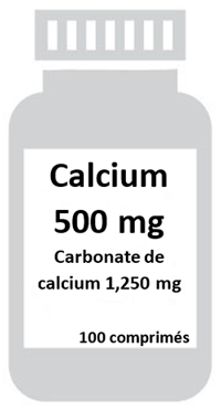 Exemples de formats d’étiquette recommandés pour l’espace principal des suppléments minéraux : Calcium 500 mg
