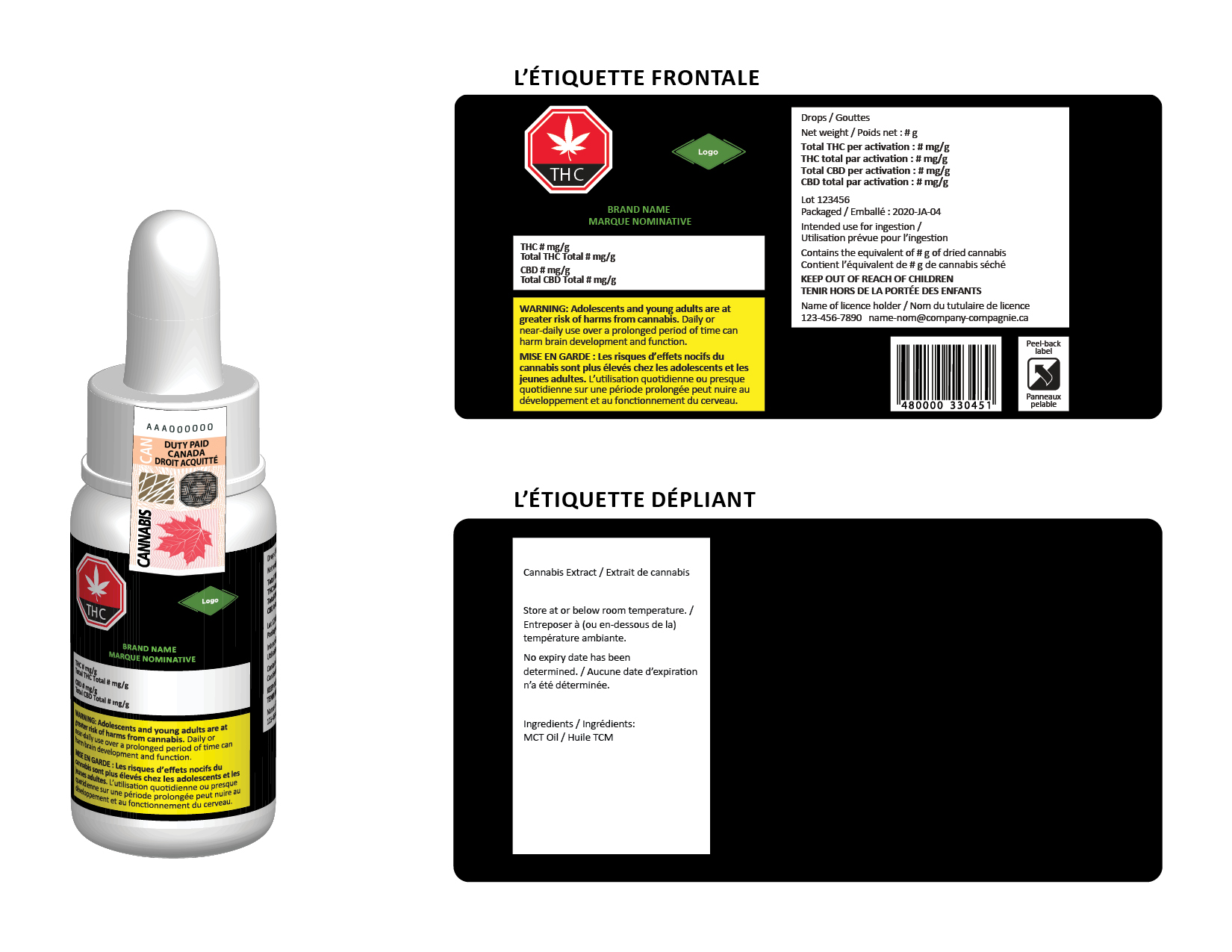 Exemple de l'emballage d'un produit d'extrait de cannabis