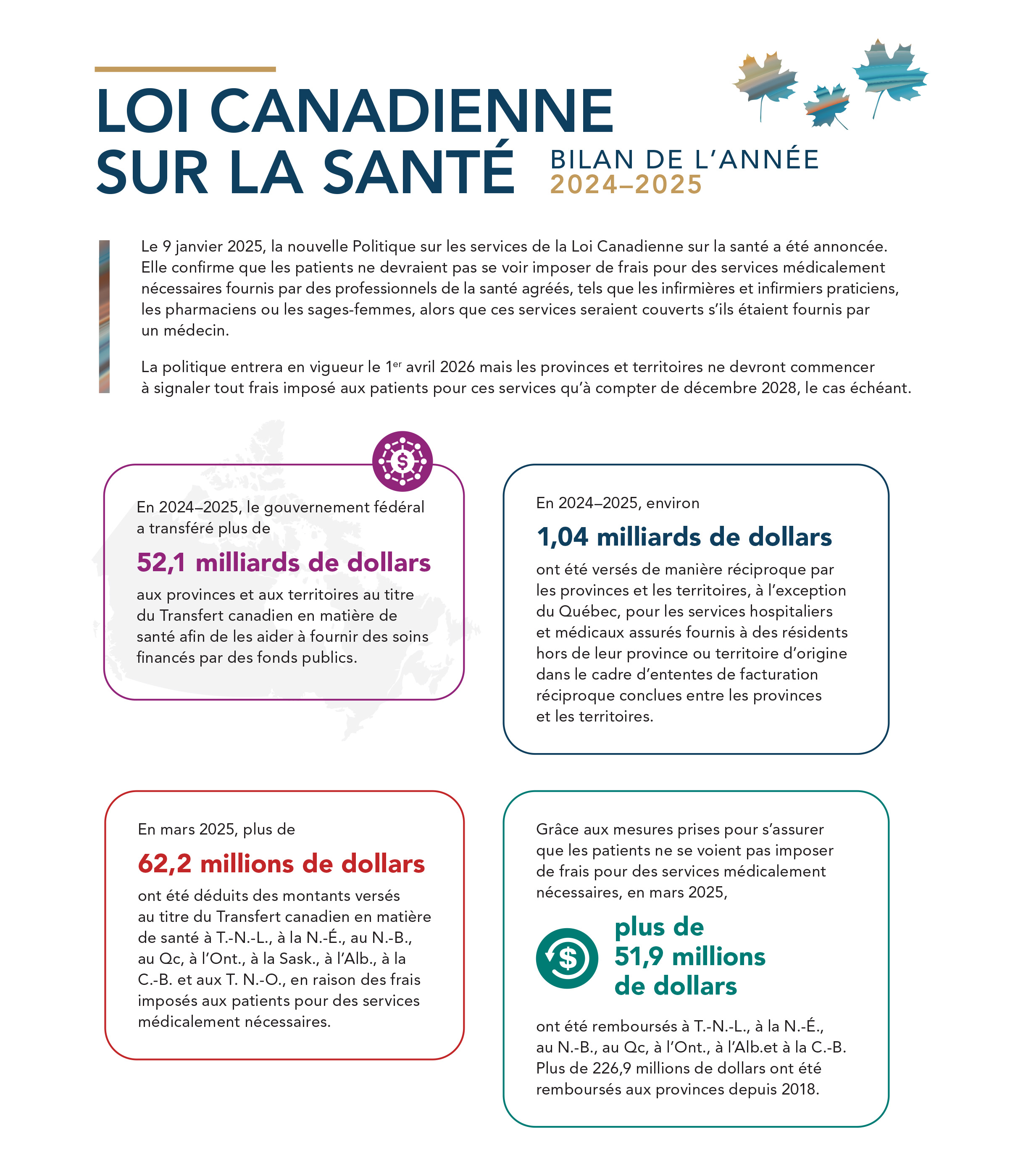 Infographie : Loi canadienne sur la santé bilan de l'année 2024-2025