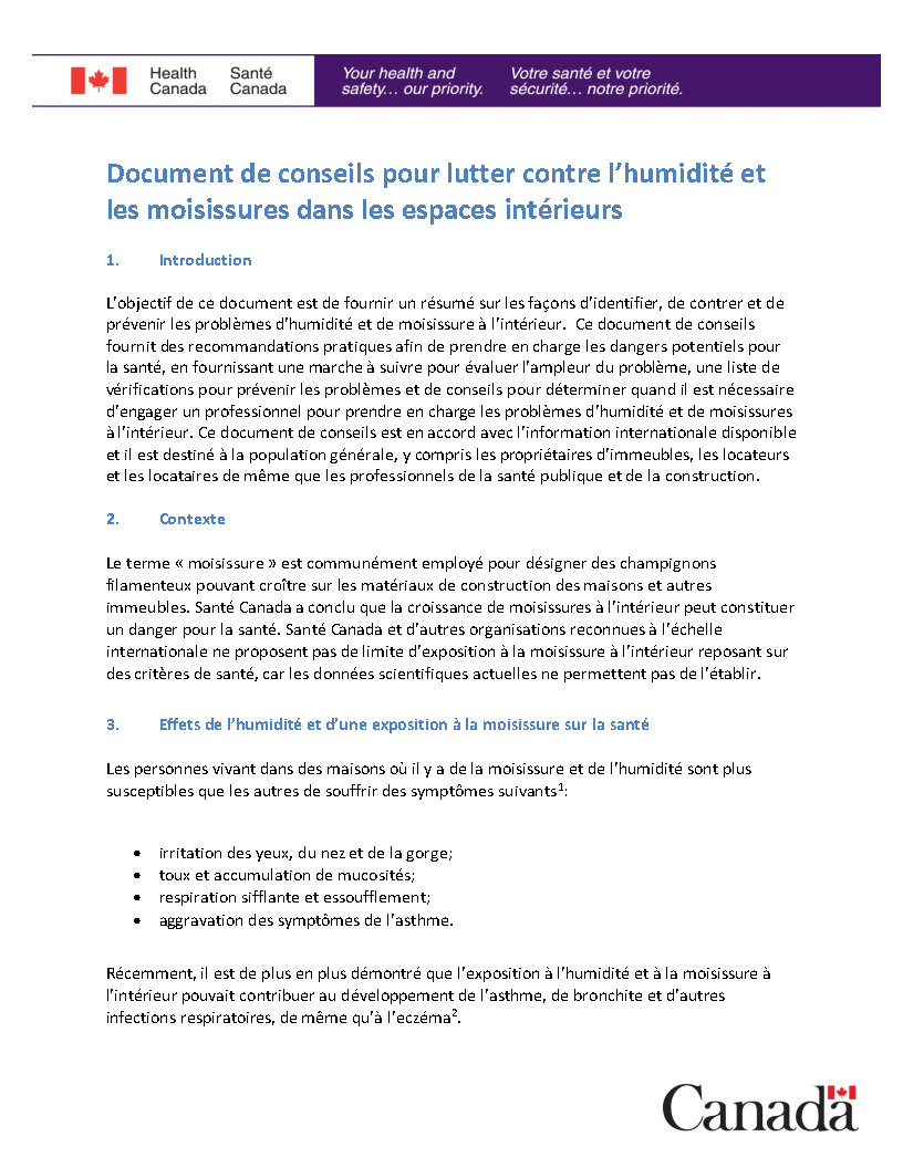 Document de conseils pour lutter contre l'humidité et les moisissures dans  les espaces intérieurs 