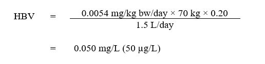 The equation used to calculate the health based value (HBV) for 1,4-dioxane