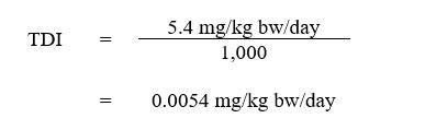 The equation used to calculate the tolerable daily intake (TDI) for 1,4-dioxane