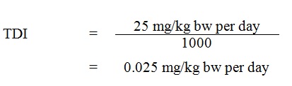 Figure 1 - Using the most appropriate LOAEL (as described above), the tolerable daily intake (TDI) for manganese