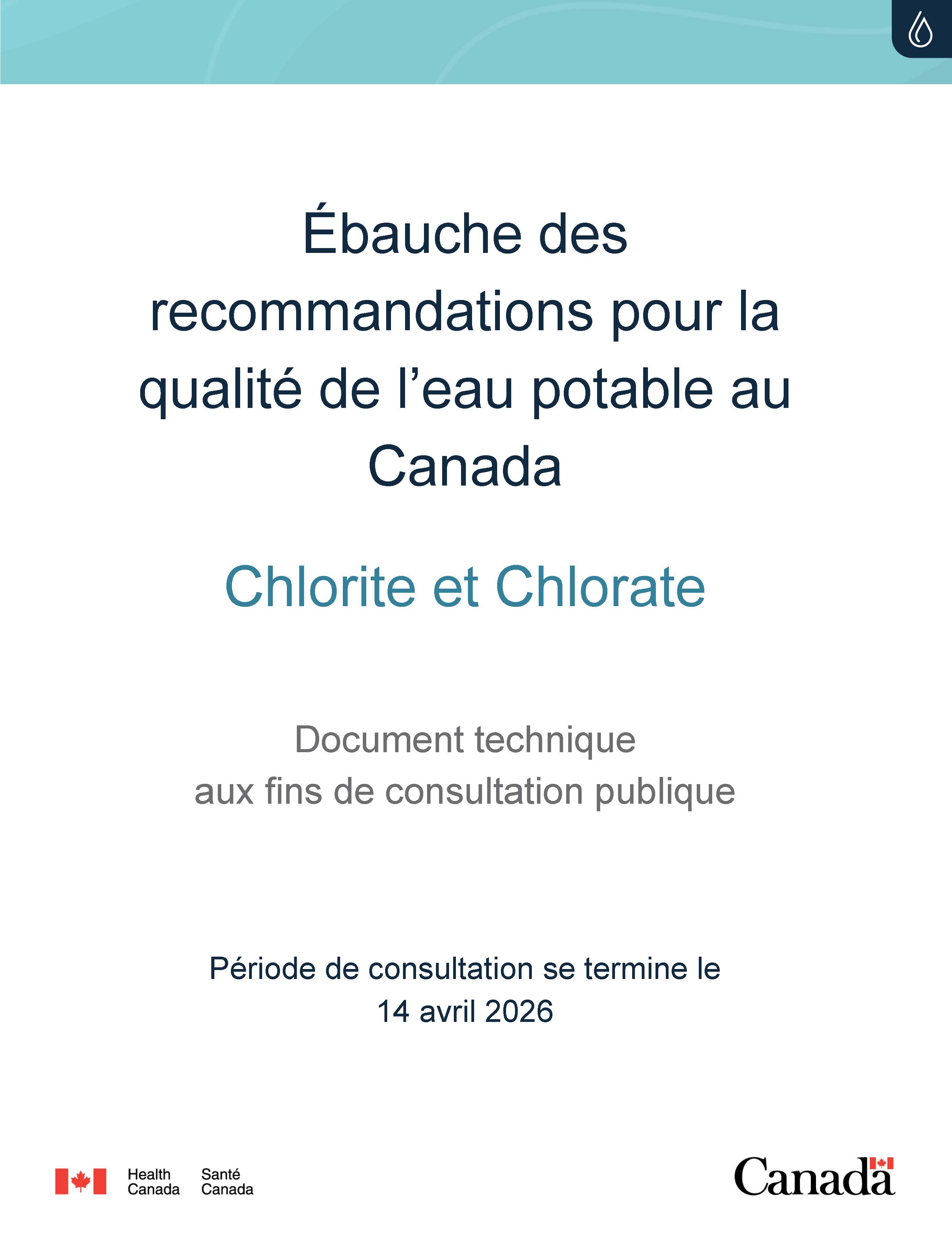 Recommandations pour la qualité de l’eau potable au Canada, le chlorite et le chlorate