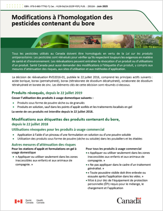Modifications à l’homologation des pesticides contenant du bore