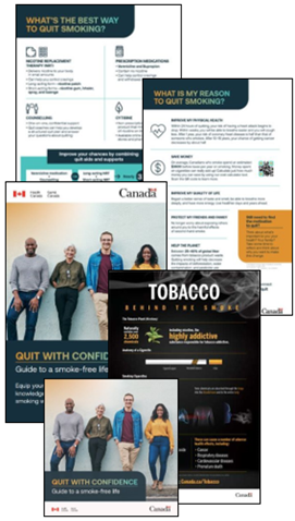 An infographic, booklet, and postcard bundled together, titled: Quit with Confidence bundle