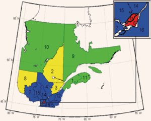 Figure 8: Health regions of southern Quebec grouped into homogenous climatic classes