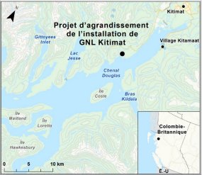 Carte indiquant l’emplacement du projet d’agrandissement de l’installation de GNL Kitimat.