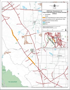 Carte indiquant l’emplacement du projet d’agrandissement du réseau principal à Edson.