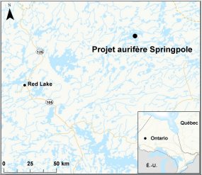 Carte indiquant l’emplacement du projet aurifère Springpole.