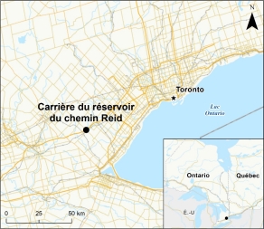Carte indiquant l’emplacement de la Carrière du réservoir du chemin Reid.