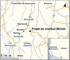 Carte indiquant l’emplacement du projet de charbon Michel.