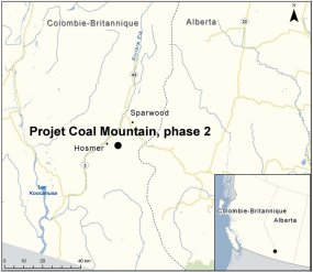 Carte indiquant l’emplacement du projet Coal Mountain, phase 2.