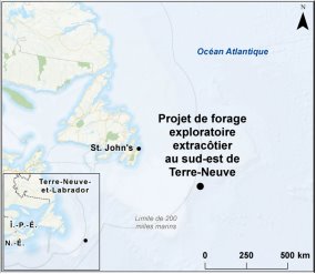 Carte indiquant l’emplacement du projet de forage exploratoire extracôtier au sud-est de Terre-Neuve.