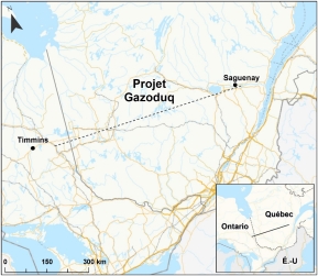 Carte indiquant l’emplacement du project Gazoduq.