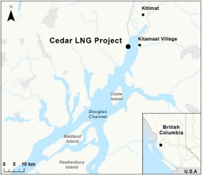 Carte indiquant l’emplacement du projet de GNL Cedar.