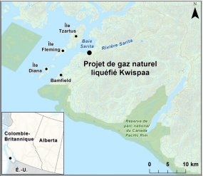 Carte indiquant l’emplacement du projet de gaz naturel liquéfié Kwispaa.