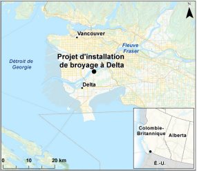 Carte indiquant l’emplacement du projet d’installation de broyage à Delta.
