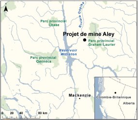 Carte indiquant l’emplacement du projet de mine Aley.